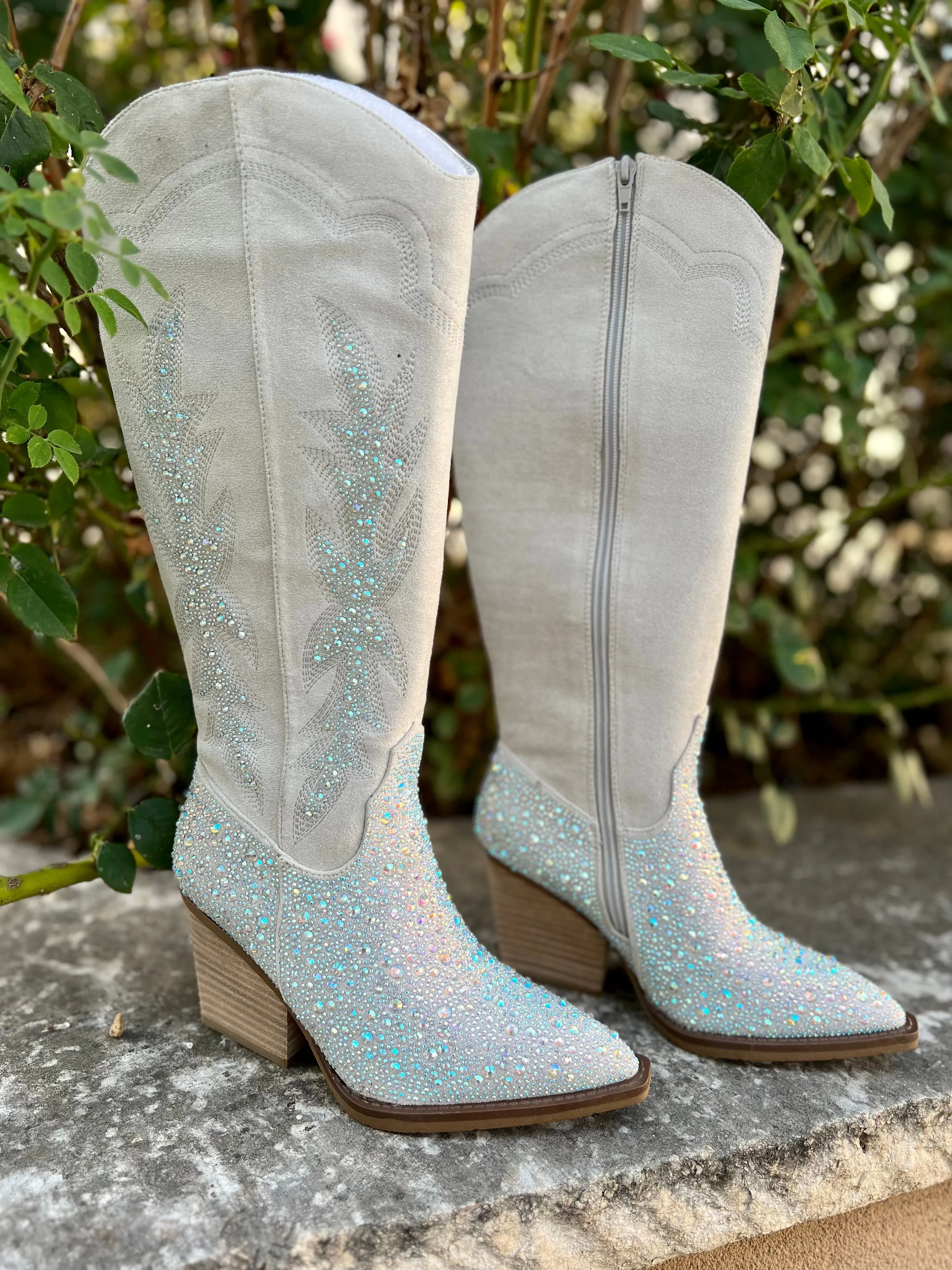 Very G Grey Rhinestone Western Style Boots