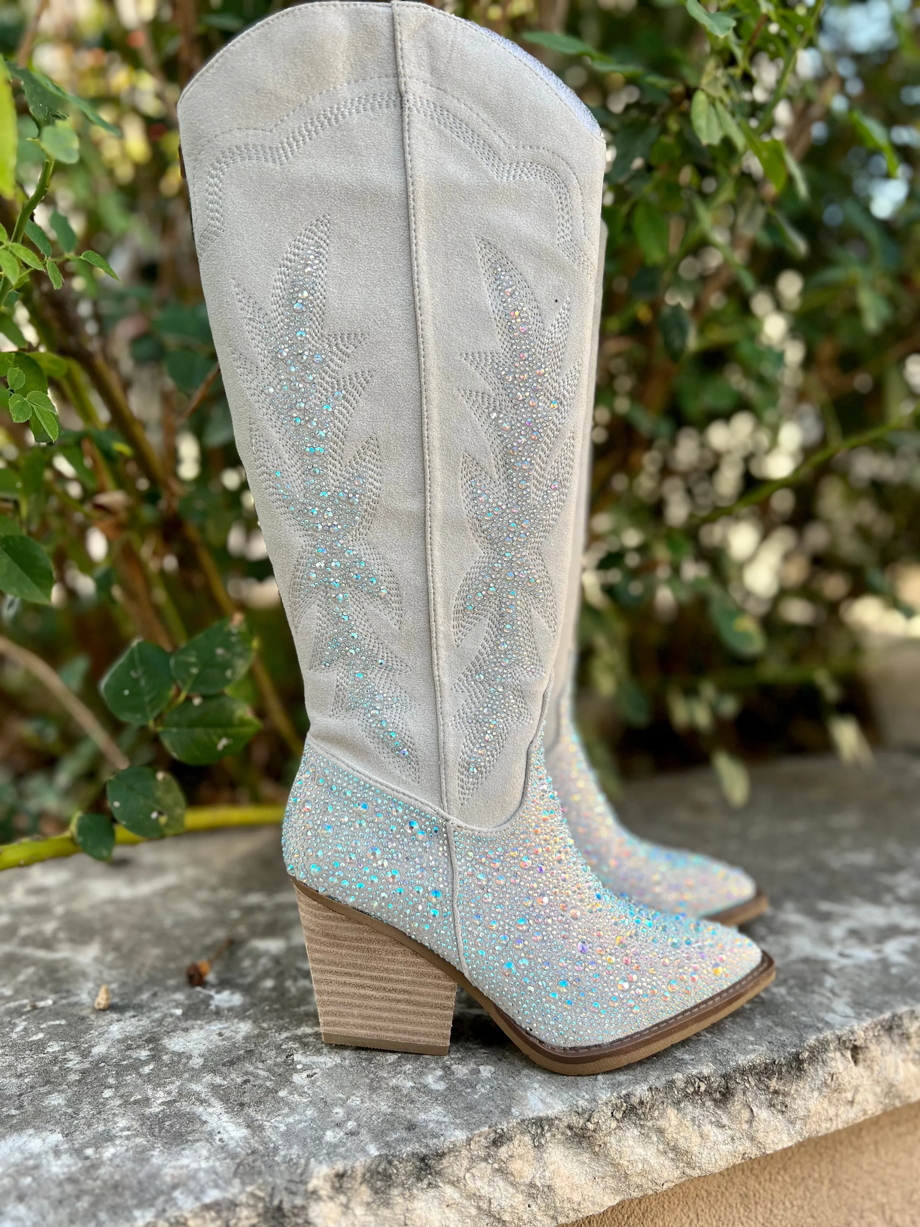 Very G Grey Rhinestone Western Style Boots