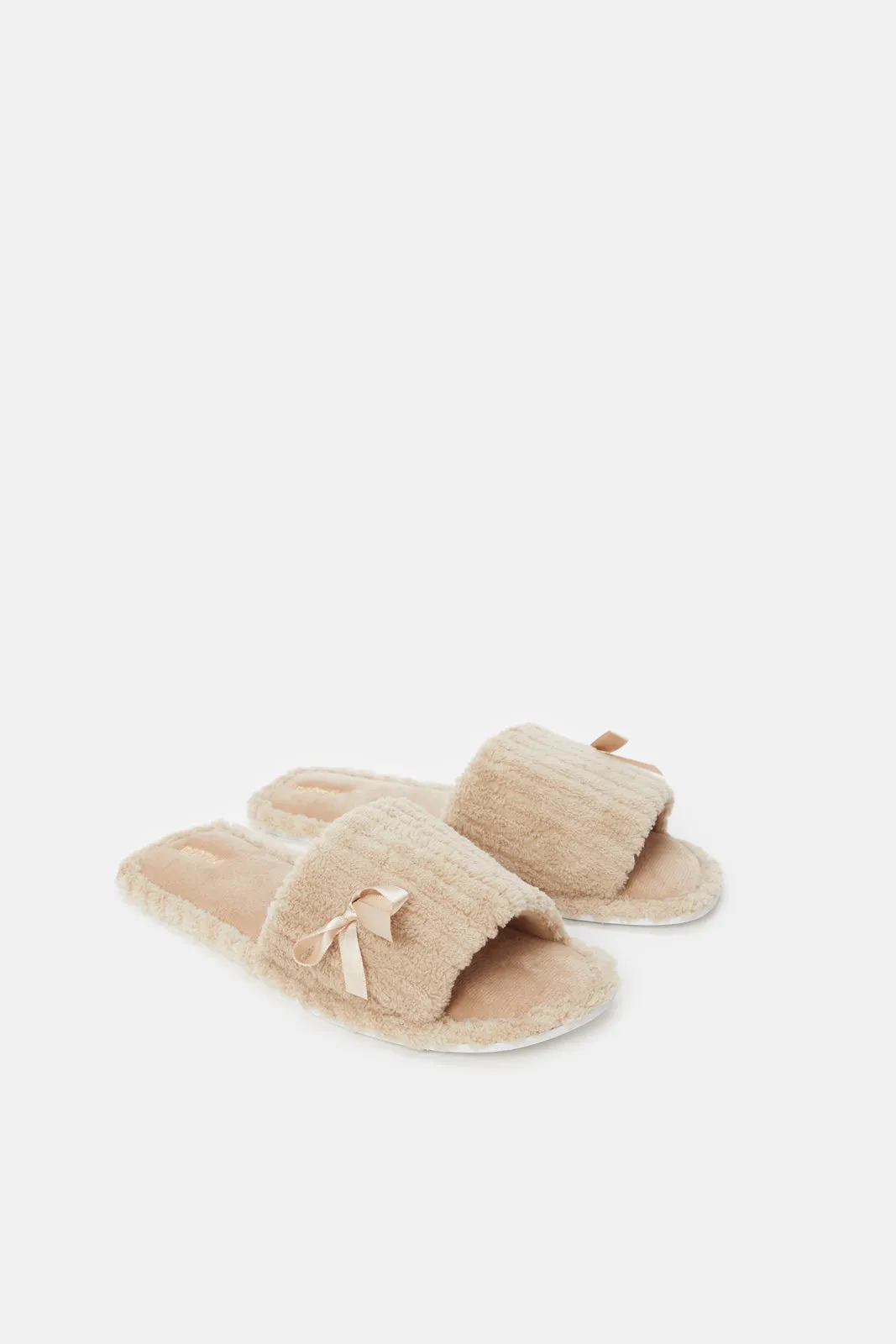 Women Taupe Slipper With Bow Trim