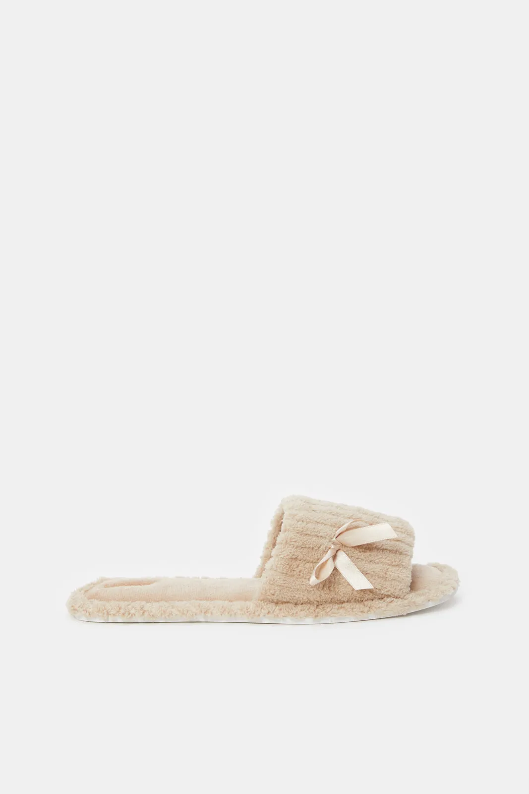 Women Taupe Slipper With Bow Trim