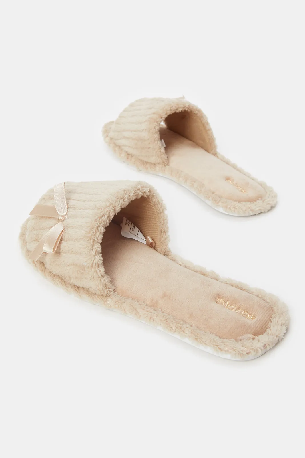 Women Taupe Slipper With Bow Trim