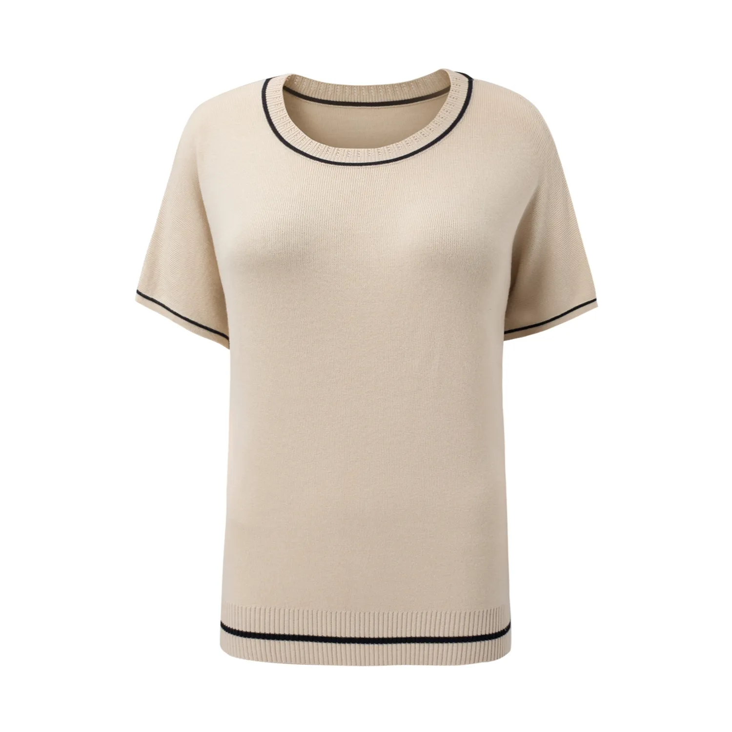 Women's Soft Knit Summer Tops - Crewneck Lightweight Short Sleeve Shirts-Apricot