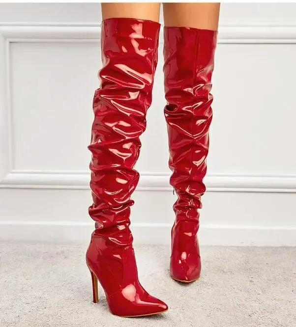 Women's Stretch Over-the-knee Boots Pointed Toe Side Zipper Thin High Heels