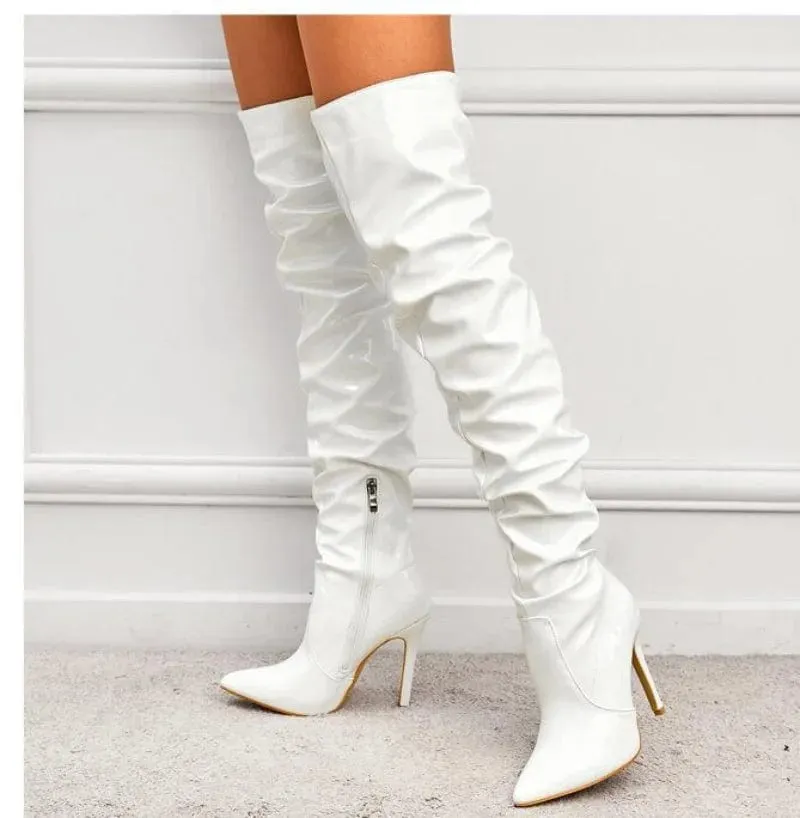 Women's Stretch Over-the-knee Boots Pointed Toe Side Zipper Thin High Heels